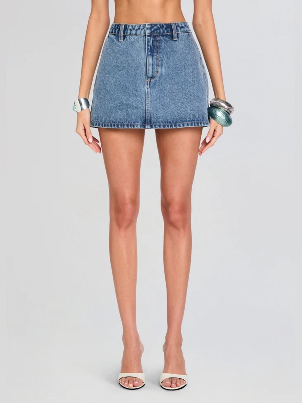SER.O.YA Kapa A-Line Skirt in Lakeside Denim Mini Jean 100% Cotton Medium Wash